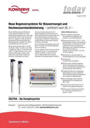 Neue Begenzersysteme für Wassermangel und ... - Gestra