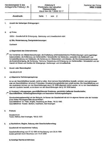 Handelsregister B des Abteilung B Nummer der Firma: - GESU