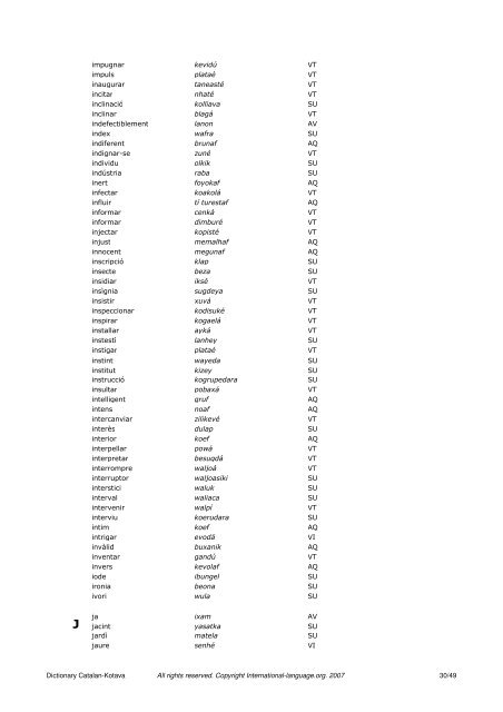 Dictionary Catalan - Kotava - on International Language website