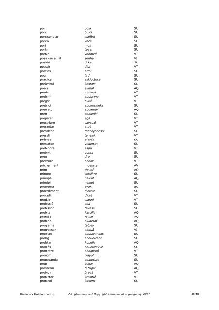 Dictionary Catalan - Kotava - on International Language website