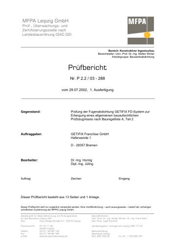 Prüfbericht FD-System - Getifix