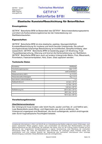 Technisches Merkblatt Betonfarbe BFBI - Getifix