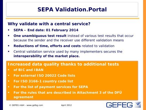 SEPA Validation.Portal Introduction - GEFEG.FX