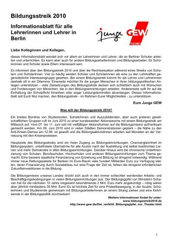 Bildungsstreik 2010 Informationsblatt für alle ... - GEW - Berlin