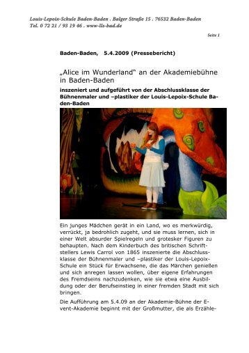Pressebericht "Alice im Wunderland" - Louis-Lepoix-Gewerbeschule
