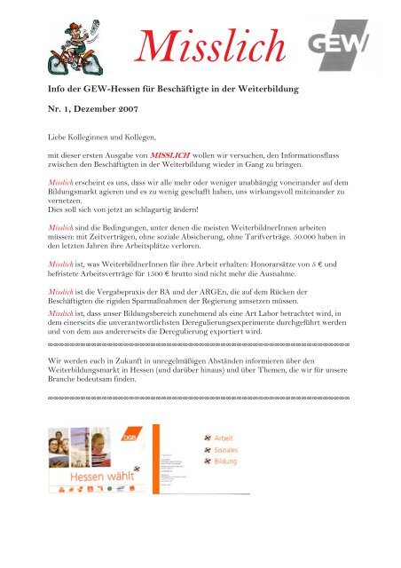 Info der GEW-Hessen für Beschäftigte in der Weiterbildung Nr. 1 ...