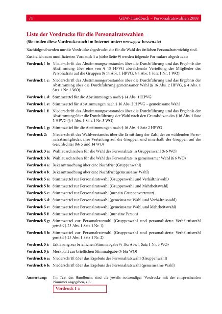 Liste der Vordrucke für die Personalratswahlen - GEW ...