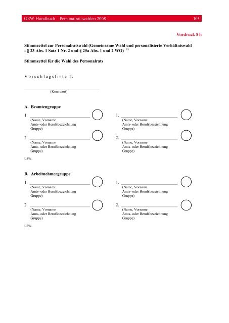 Liste der Vordrucke für die Personalratswahlen - GEW ...