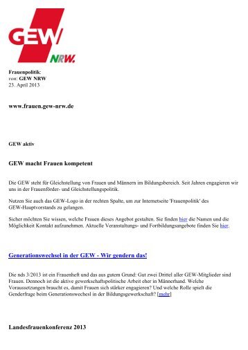 www.frauen.gew-nrw.de GEW macht Frauen kompetent ...