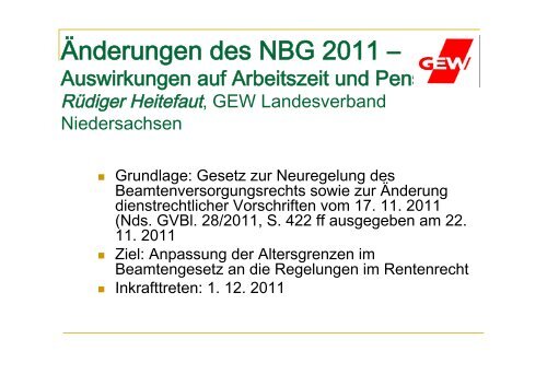 NBG Änderungen 2011 - Hannover 20. 6. 2012 - GEW Niedersachsen
