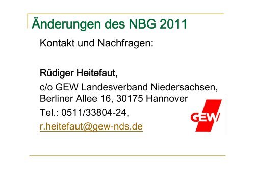 NBG Änderungen 2011 - Hannover 20. 6. 2012 - GEW Niedersachsen