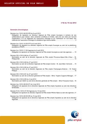 BOPE n° 2012-42 du 15 mai 2012 - Pôle emploi