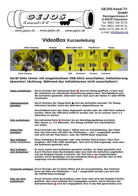 Anleitung VideoBox.pdf - Gejos