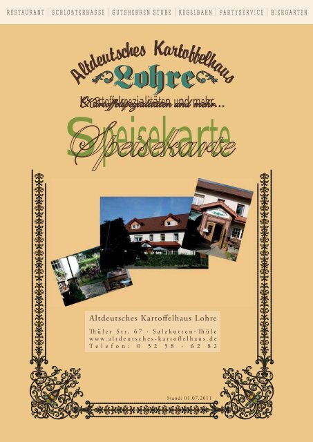 Speisekarte - Altdeutsches Kartoffelhaus Lohre