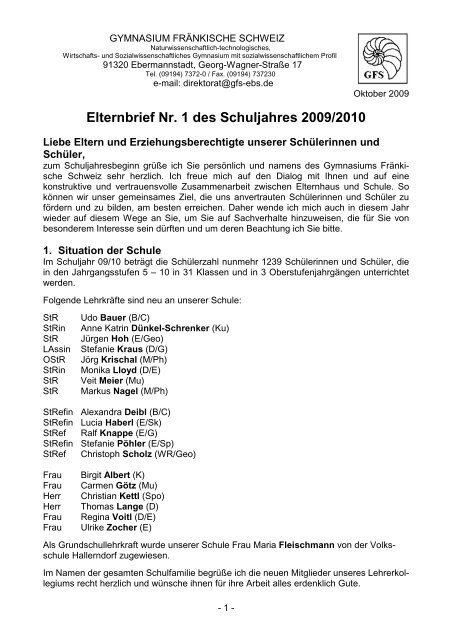 Elternbrief Nr. 1 des Schuljahres 2009/2010 - Gymnasium ...