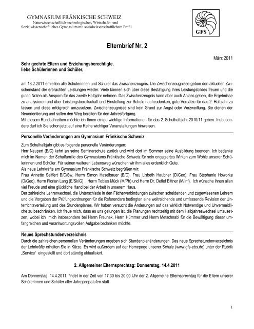 Elternbrief Nr. 2 - Gymnasium Fränkische Schweiz Ebermannstadt