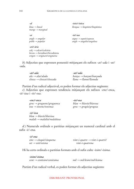 Gramàtica de la llengua catalana (versió provisional). III.2 La derivació