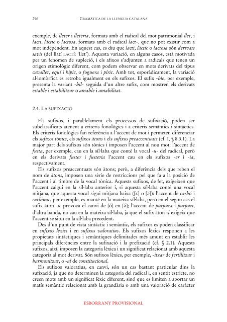 Gramàtica de la llengua catalana (versió provisional). III.2 La derivació