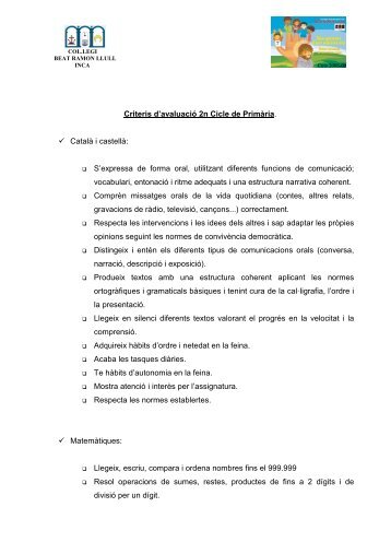 Criteris d'avaluació 2n Cicle de Primària. Català i castellà: S ...