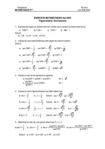 EXERCICIS MATEMÀTIQUES 4art ESO Trigonometria i ... - elsarcs.cat