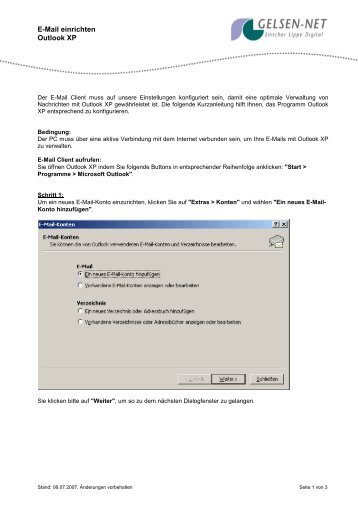 E-Mail einrichten Outlook XP - gelsen-net
