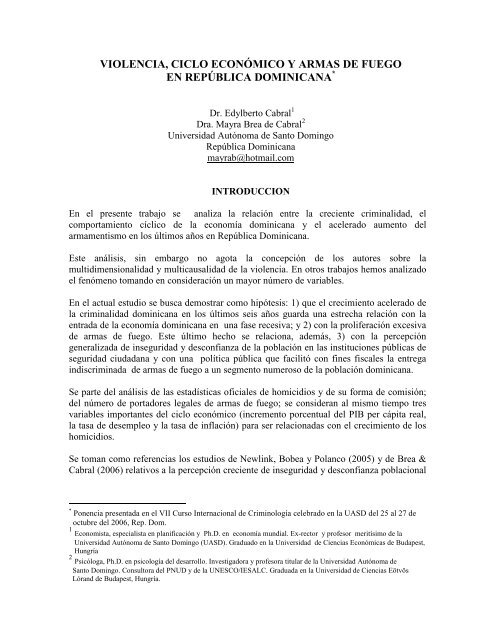 ciclo económico, violencia y armas de fuego en república dominicana