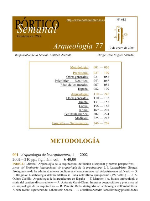 Portico Semanal 612 - Arqueologia 77 - Pórtico librerías