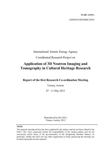 Meeting report (pdf) - Nuclear Sciences and Applications - IAEA