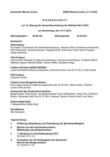 Protokoll vom 15.11.2012 - Gemeinde Weimar