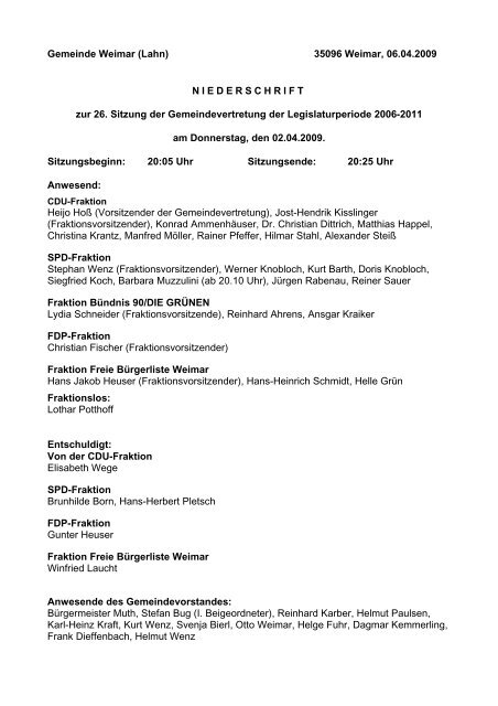 Protokoll vom 02.04.2009 - Gemeinde Weimar