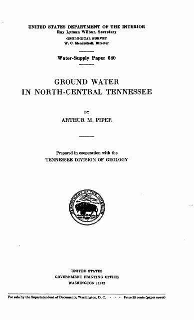 GROUND WATER IN NORTH-CENTRAL TENNESSEE
