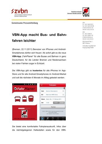 VBN-App mit Echtzeit_Fahrplandaten für Smartphones