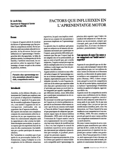 factors que influeixen en l'aprenentatge motor - apunts