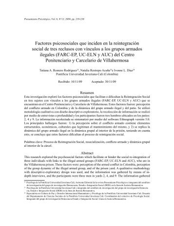 Factores psicosociales que inciden en la reintegración social de tres ...