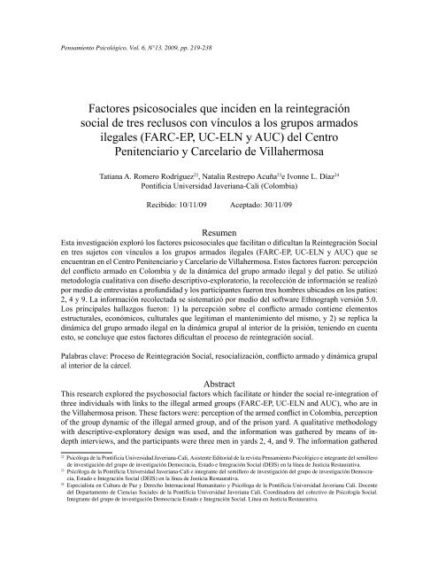 Factores psicosociales que inciden en la reintegración social de tres ...