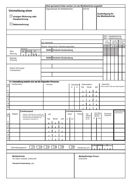 Ummelden einer Wohnung - Gemeinde Ginsheim-Gustavsburg