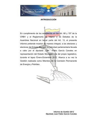 Informe de Gestión del diputado Juan Pablo García del año 2012