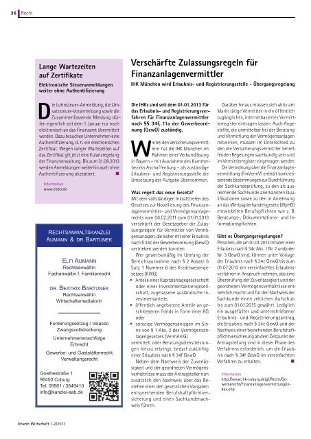 Unsere Wirtschaft 01/2013 - Wirtschaftsjunioren Coburg