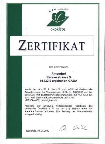 Zertifizierung der Mitgliedsbetriebe des ... - Amperhof Ökokiste