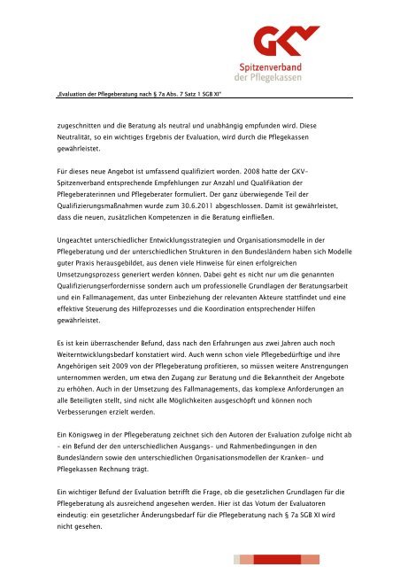 Evaluation der Pflegeberatung nach § 7a Abs. 7 Satz 1 SGB XI (PDF ...