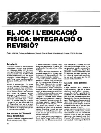 EL JOC I L'EDUCACIÓ FíSICA: INTEGRACiÓ O REVISiÓ? - apunts