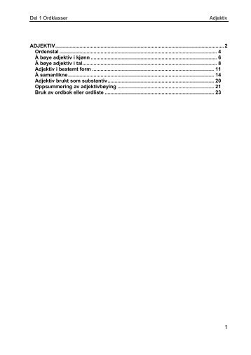 Del 1 Ordklasser Adjektiv ADJEKTIV ... - Nynorsksenteret