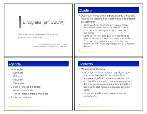 Etnografia (em CSCW) - Universidade Federal do Pará