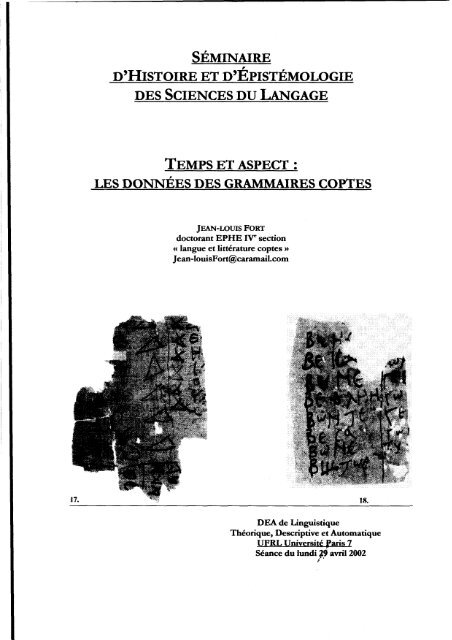 séminaire d'histoire et d'epistémologie des sciences du langage ...