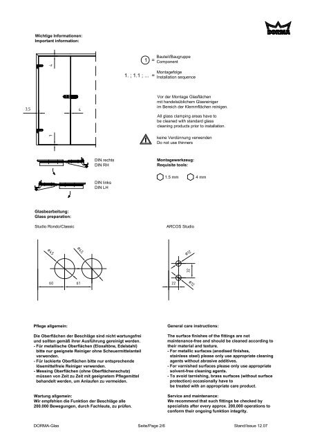 DORMA ARCOS Studio Gegenkasten Montageanleitung