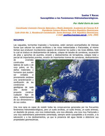 Suelos Y Rocas Susceptibles a los Fenómenos Hidrometeorológicos