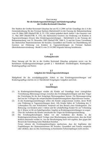 Satzung für die Kindertageseinrichtungen und ... - Stadt Glauchau