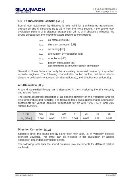 1. acoustic dimensioning - GLAUNACH Vent Silencers