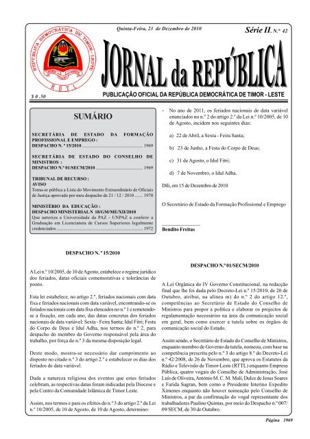 Série II, N.° 42 - Jornal da República