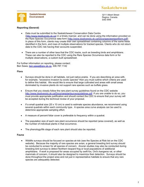 Terrestrial Field Surveys - Saskatchewan Conservation Data Centre